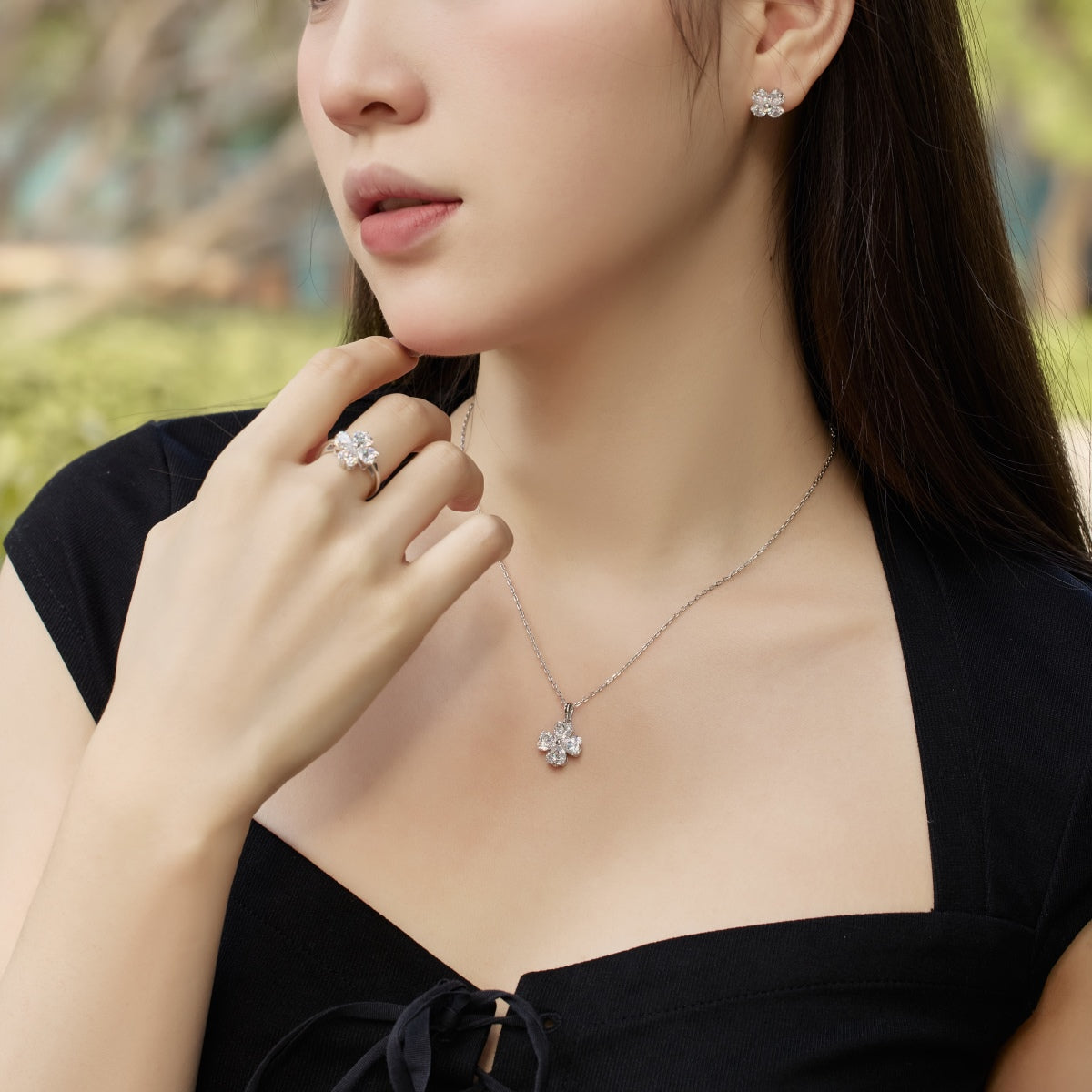 [Aurelle Style]Heart-shaped Four-Leaf Clover Ball Ring