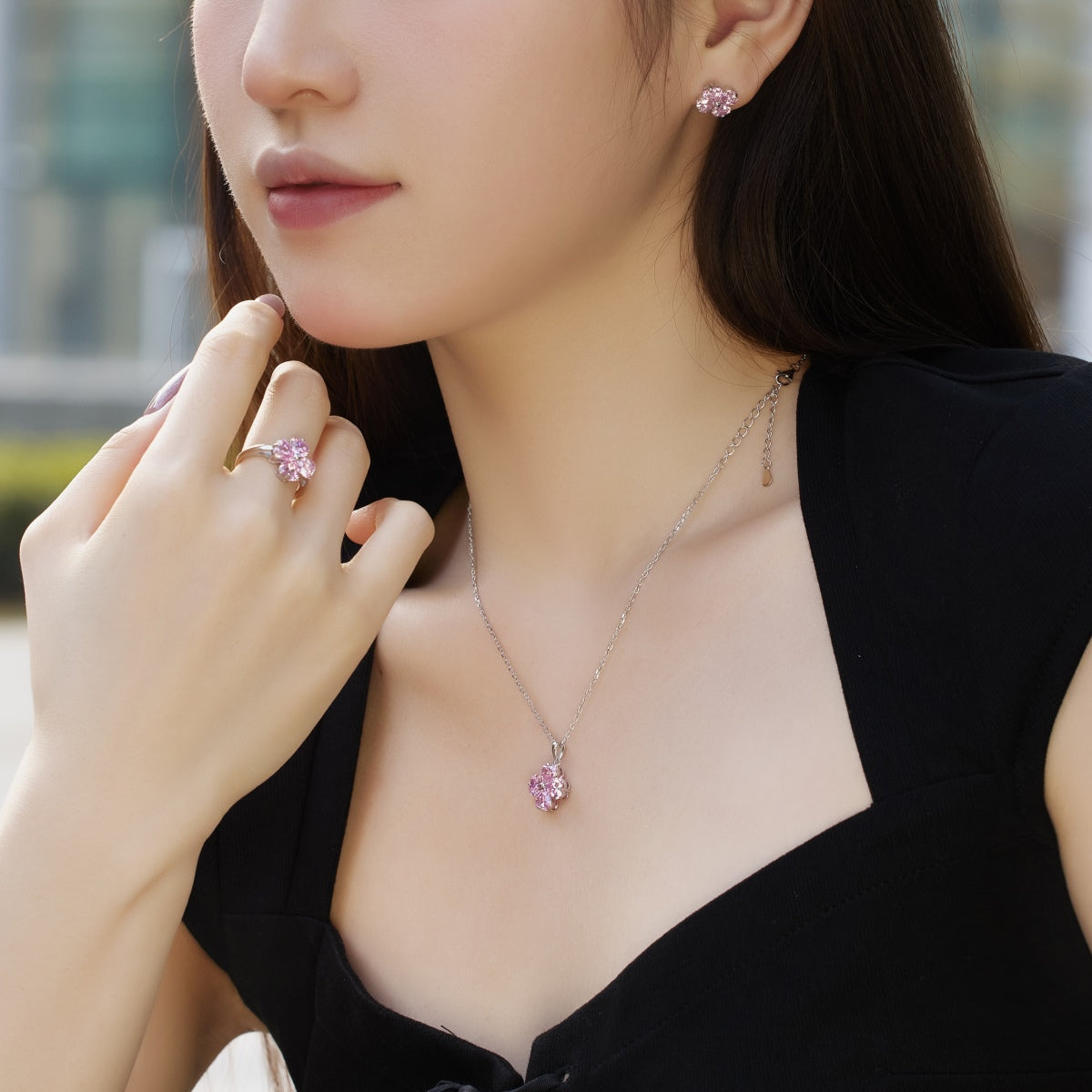 [Aurelle Style]Heart-Shaped Four-Leaf Clover Bead Necklace