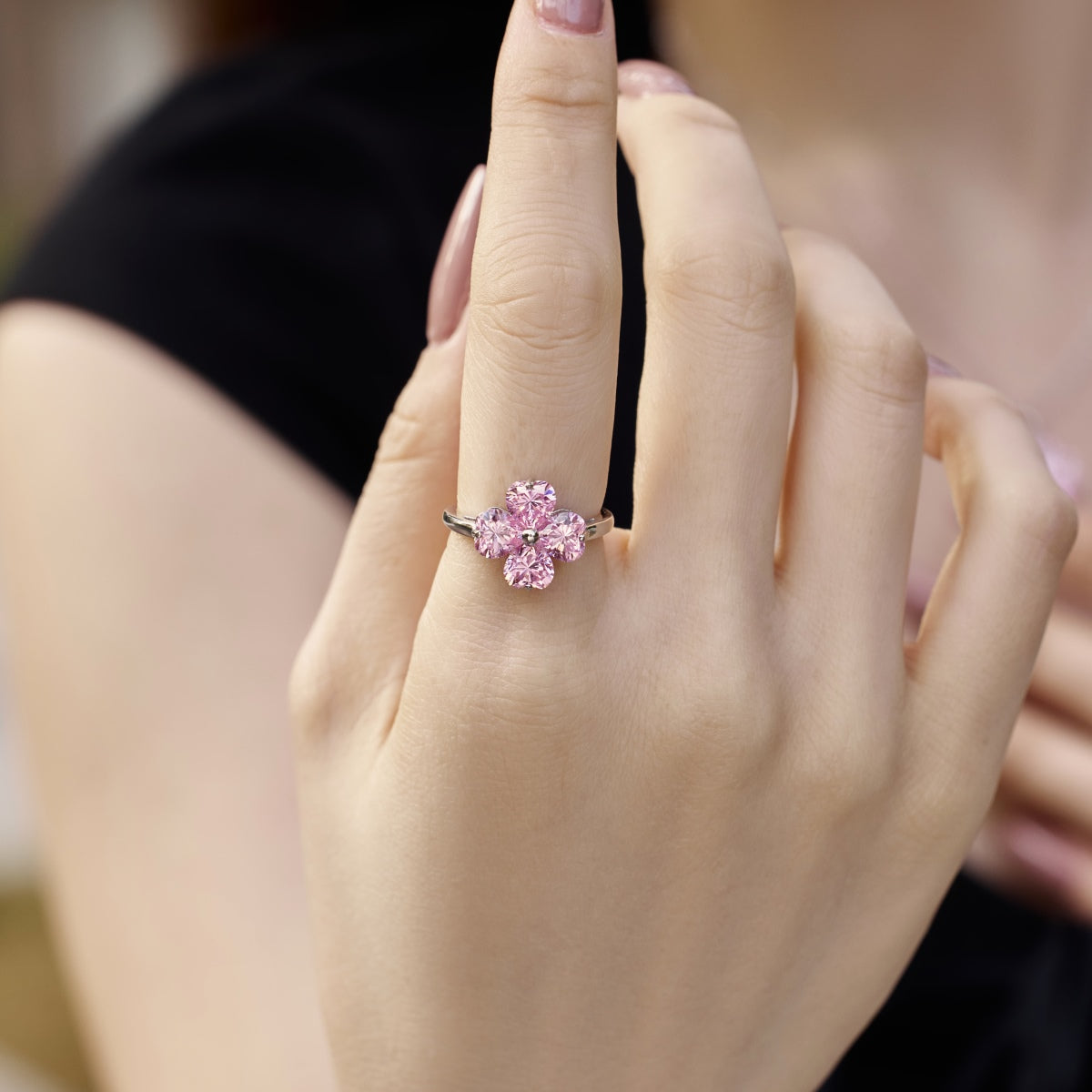 [Aurelle Style]Heart-shaped Four-Leaf Clover Ball Ring