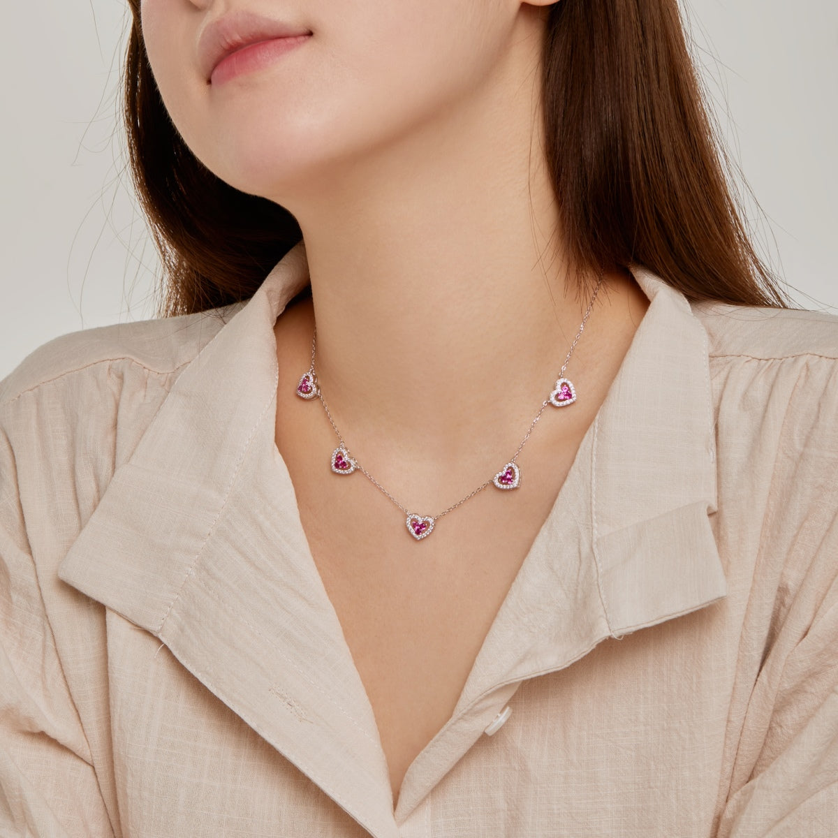 [Aurelle Style]Sparkling Five Heart Necklace