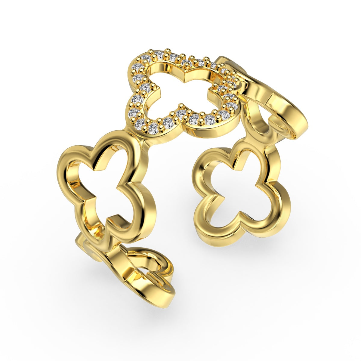 [Aurelle Style]Hollow Design Four-Leaf Clover Flower Shape Ring