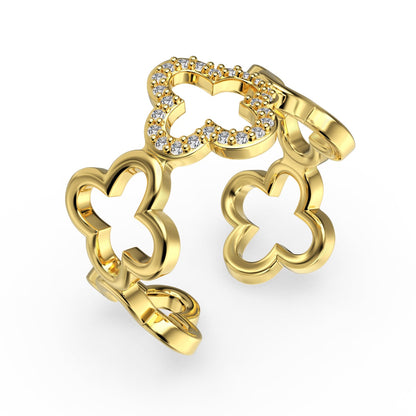 [Aurelle Style]Hollow Design Four-Leaf Clover Flower Shape Ring