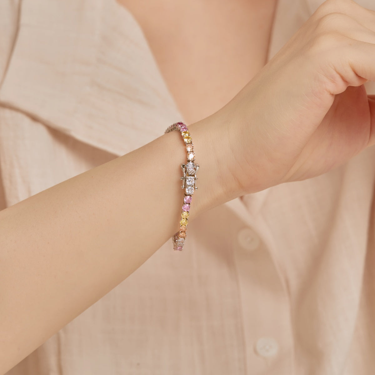 [Aurelle Style]Radiant Colorful Round Cut Tennis Bracelet