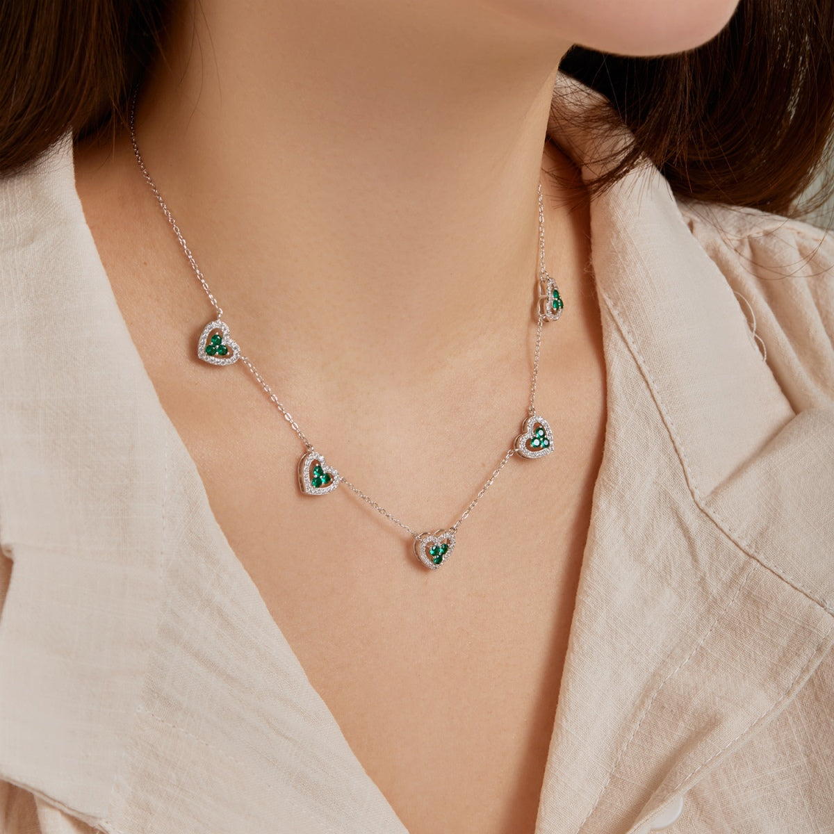 [Aurelle Style]Sparkling Five Heart Necklace
