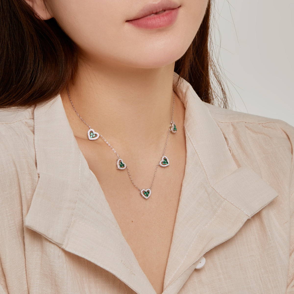 [Aurelle Style]Sparkling Five Heart Necklace