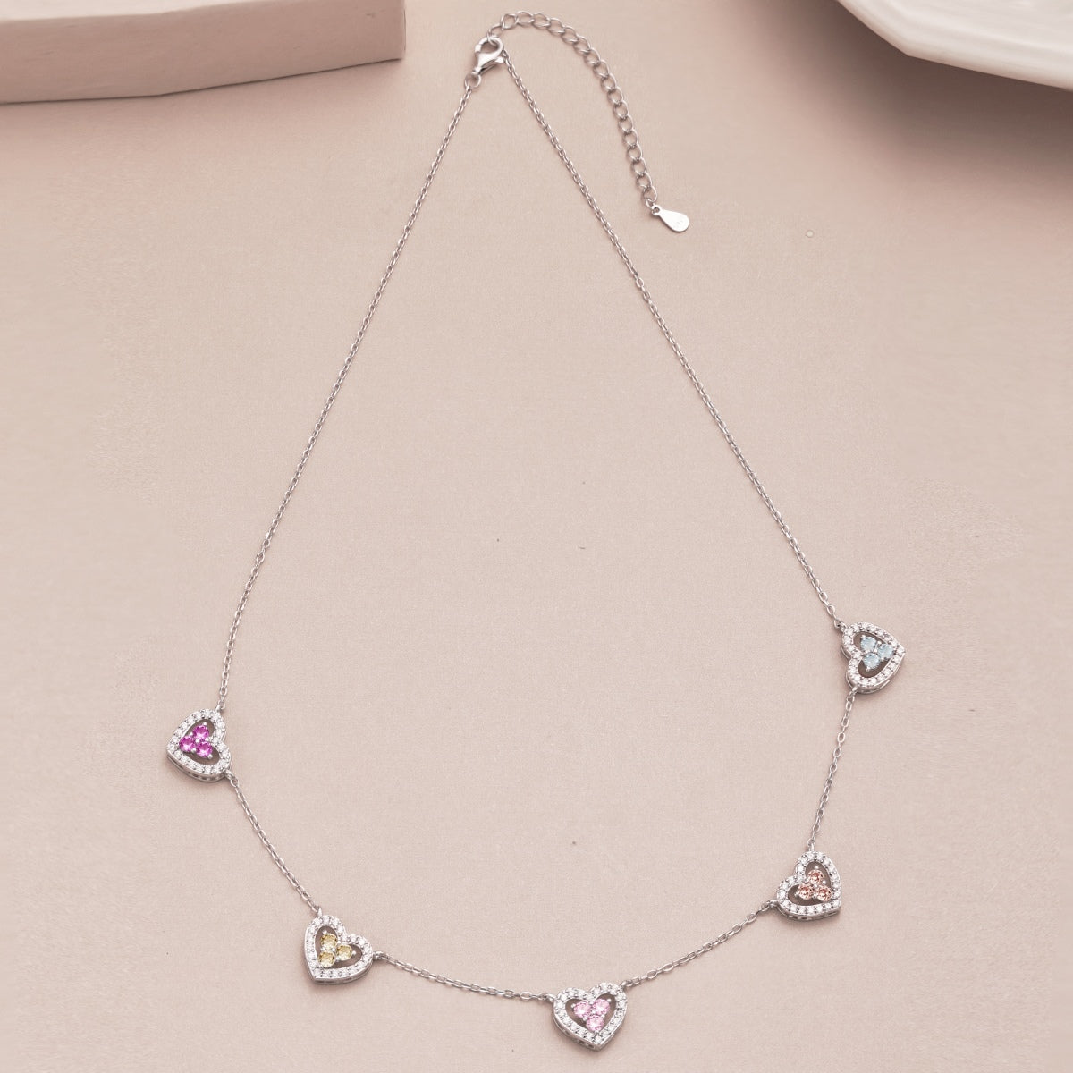 [Aurelle Style]Sparkling Five Heart Necklace