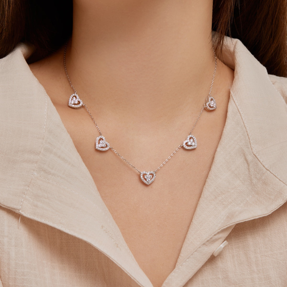 [Aurelle Style]Sparkling Five Heart Necklace