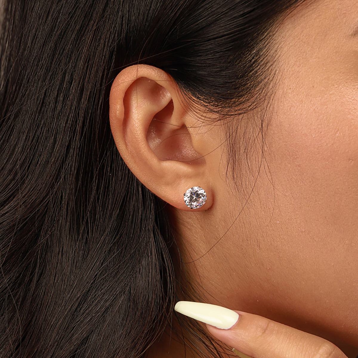 [Aurelle Style]Stylish Shiny Round Center Stone Stud Earrings