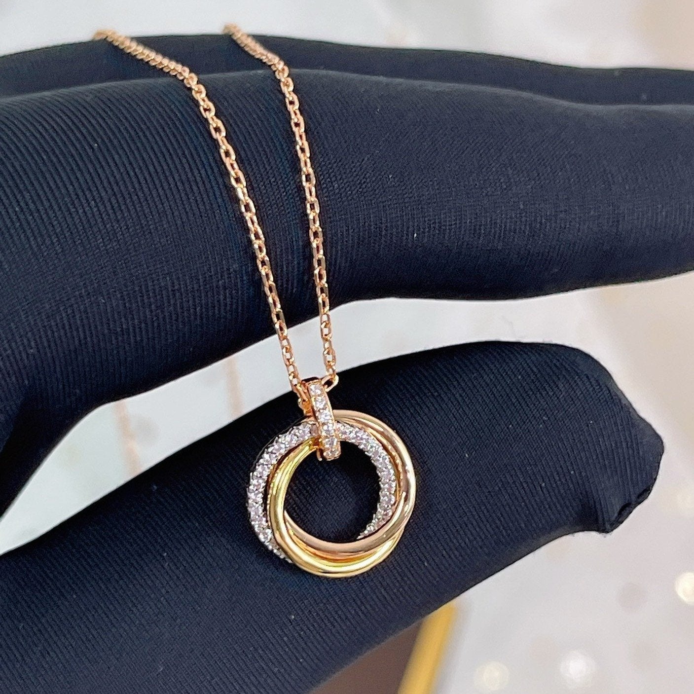 [Aurelle Style]TRINITY NECKLACE SILVER GOLD PINK GOLD DIAMONDS