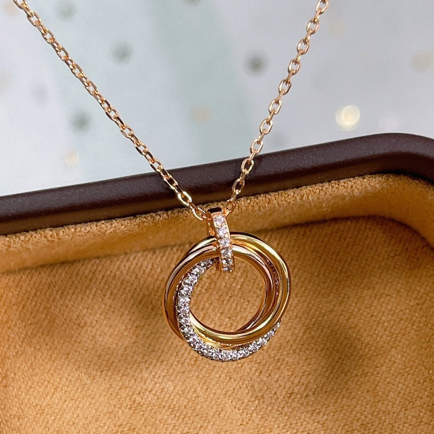 [Aurelle Style]TRINITY NECKLACE SILVER GOLD PINK GOLD DIAMONDS