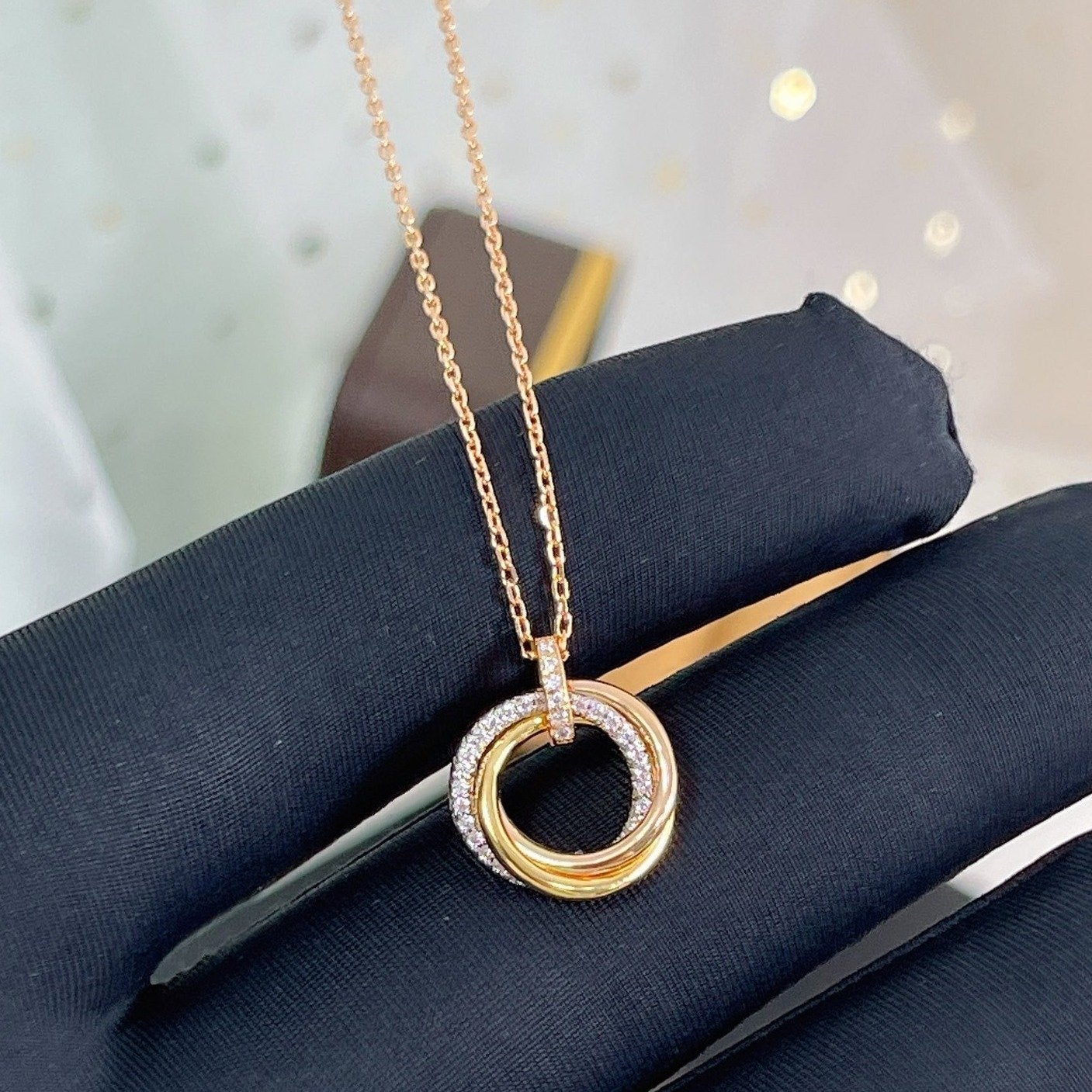[Aurelle Style]TRINITY NECKLACE SILVER GOLD PINK GOLD DIAMONDS