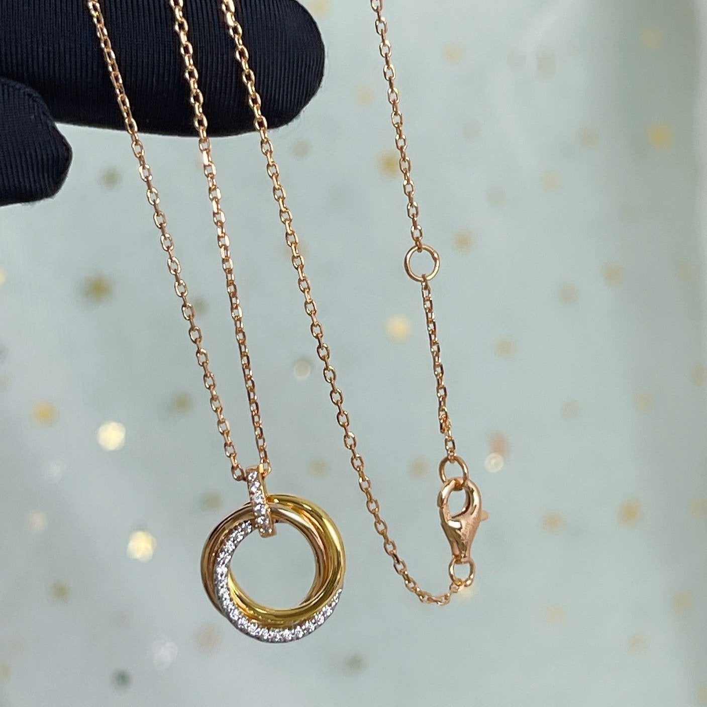 [Aurelle Style]TRINITY NECKLACE SILVER GOLD PINK GOLD DIAMONDS