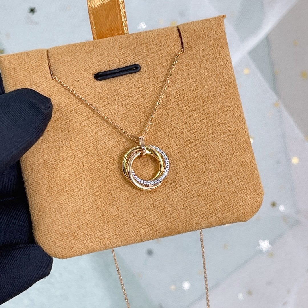 [Aurelle Style]TRINITY NECKLACE SILVER GOLD PINK GOLD DIAMONDS