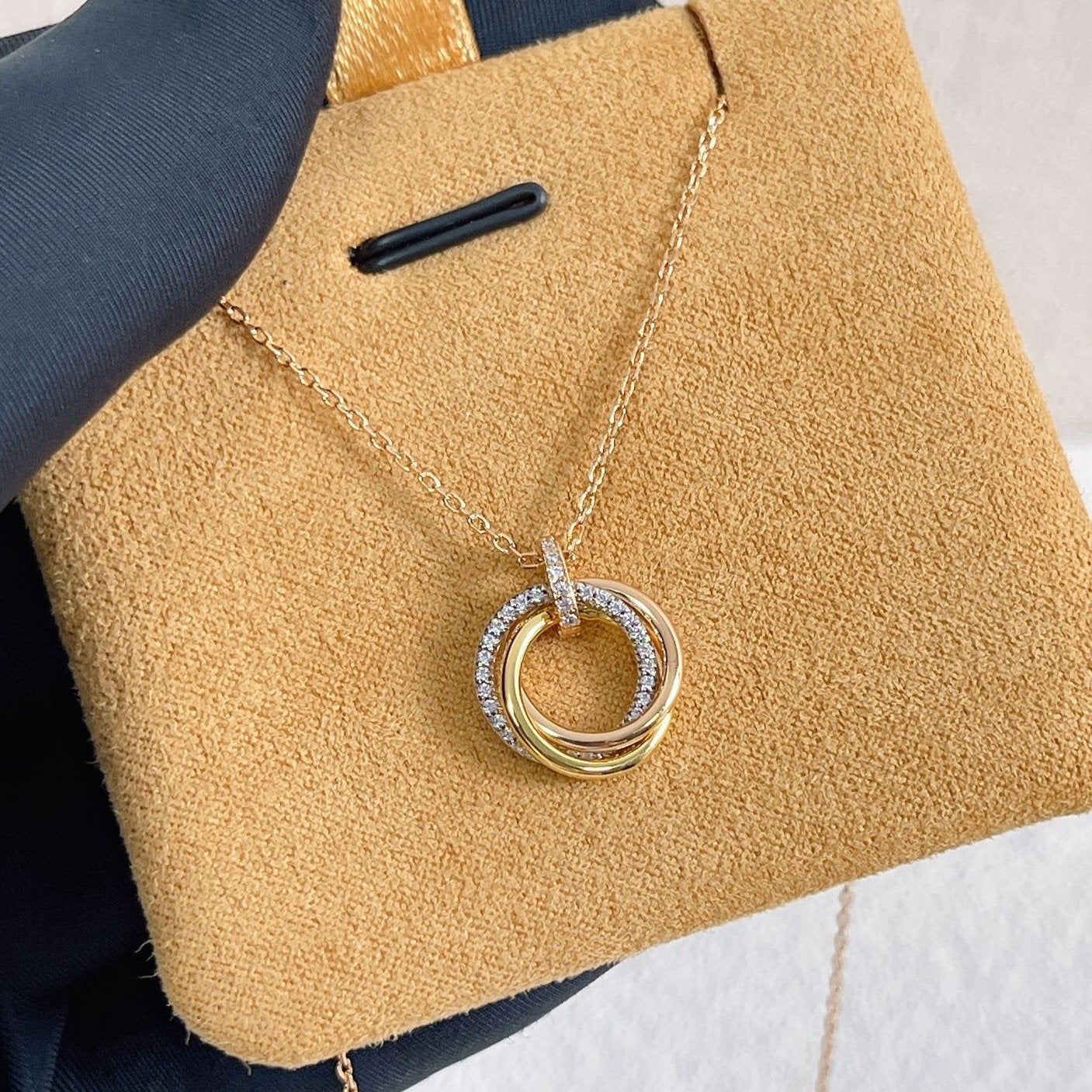 [Aurelle Style]TRINITY NECKLACE SILVER GOLD PINK GOLD DIAMONDS