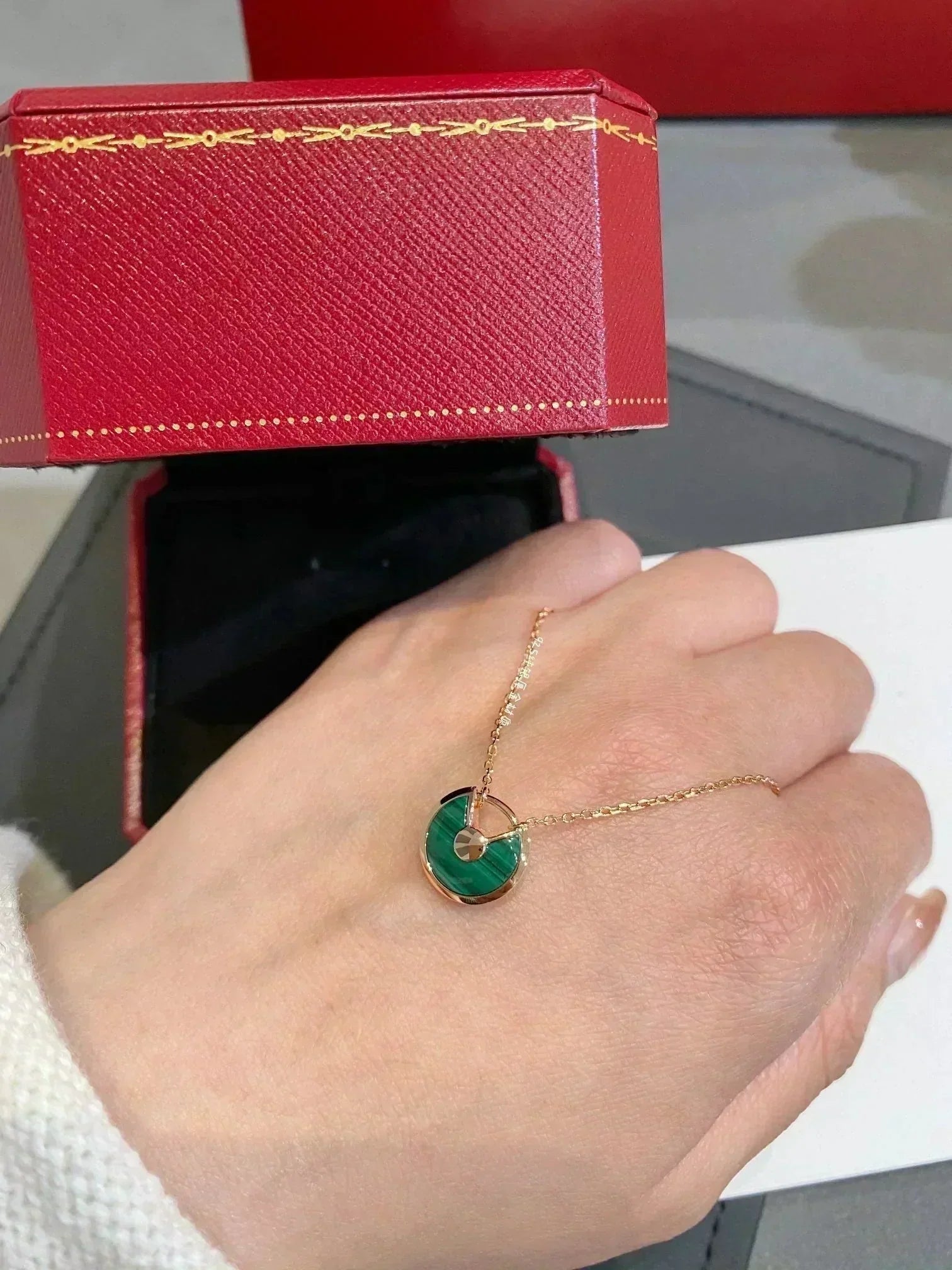 [Aurelle Style]AMULETTE ROSE GOLD MALACHITE NECKLACE