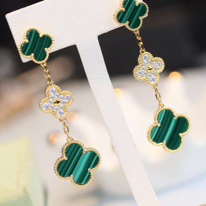 [Aurelle Style]CLOVER EARRINGS GOLD MALACHITE DIAMOND 3 MOTIF