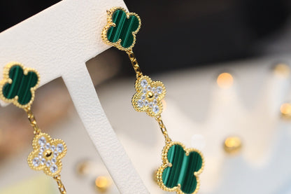 [Aurelle Style]CLOVER EARRINGS GOLD MALACHITE DIAMOND 3 MOTIF