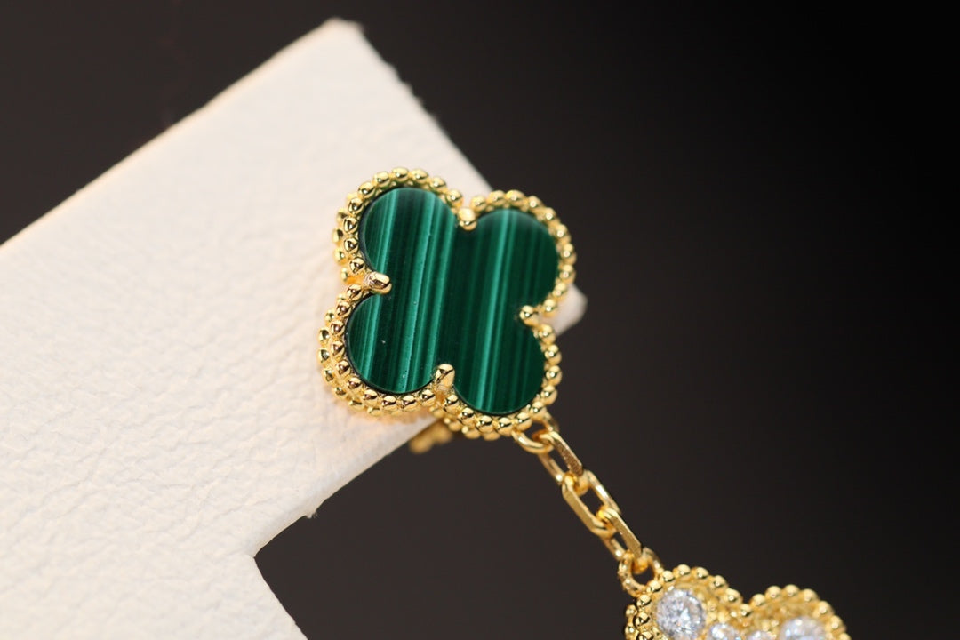 [Aurelle Style]CLOVER EARRINGS GOLD MALACHITE DIAMOND 3 MOTIF