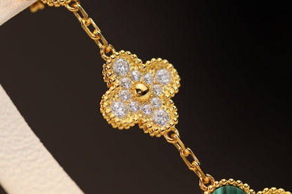[Aurelle Style]CLOVER EARRINGS GOLD MALACHITE DIAMOND 3 MOTIF