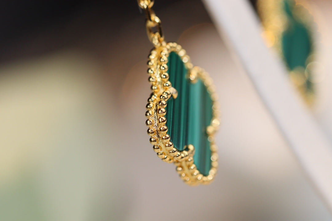[Aurelle Style]CLOVER EARRINGS GOLD MALACHITE DIAMOND 3 MOTIF
