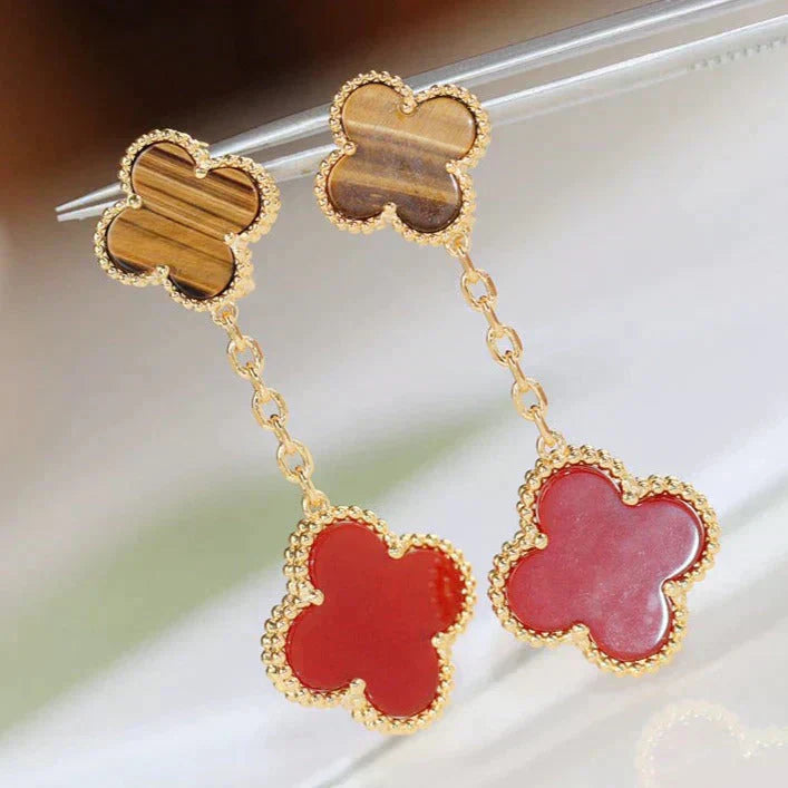 [Aurelle Style]CLOVER  2 MOTIF  TIGER EYE CARNELIAN EARRINGS