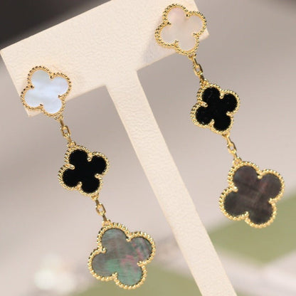 [Aurelle Style]CLOVER EARRINGS GOLD ONYX MOP 3 MOTIF