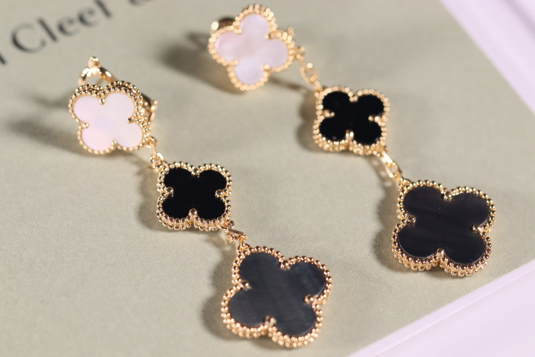 [Aurelle Style]CLOVER EARRINGS GOLD ONYX MOP 3 MOTIF