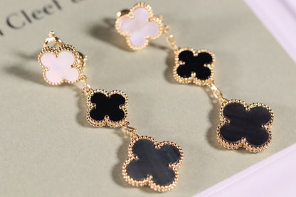 [Aurelle Style]CLOVER EARRINGS GOLD ONYX MOP 3 MOTIF