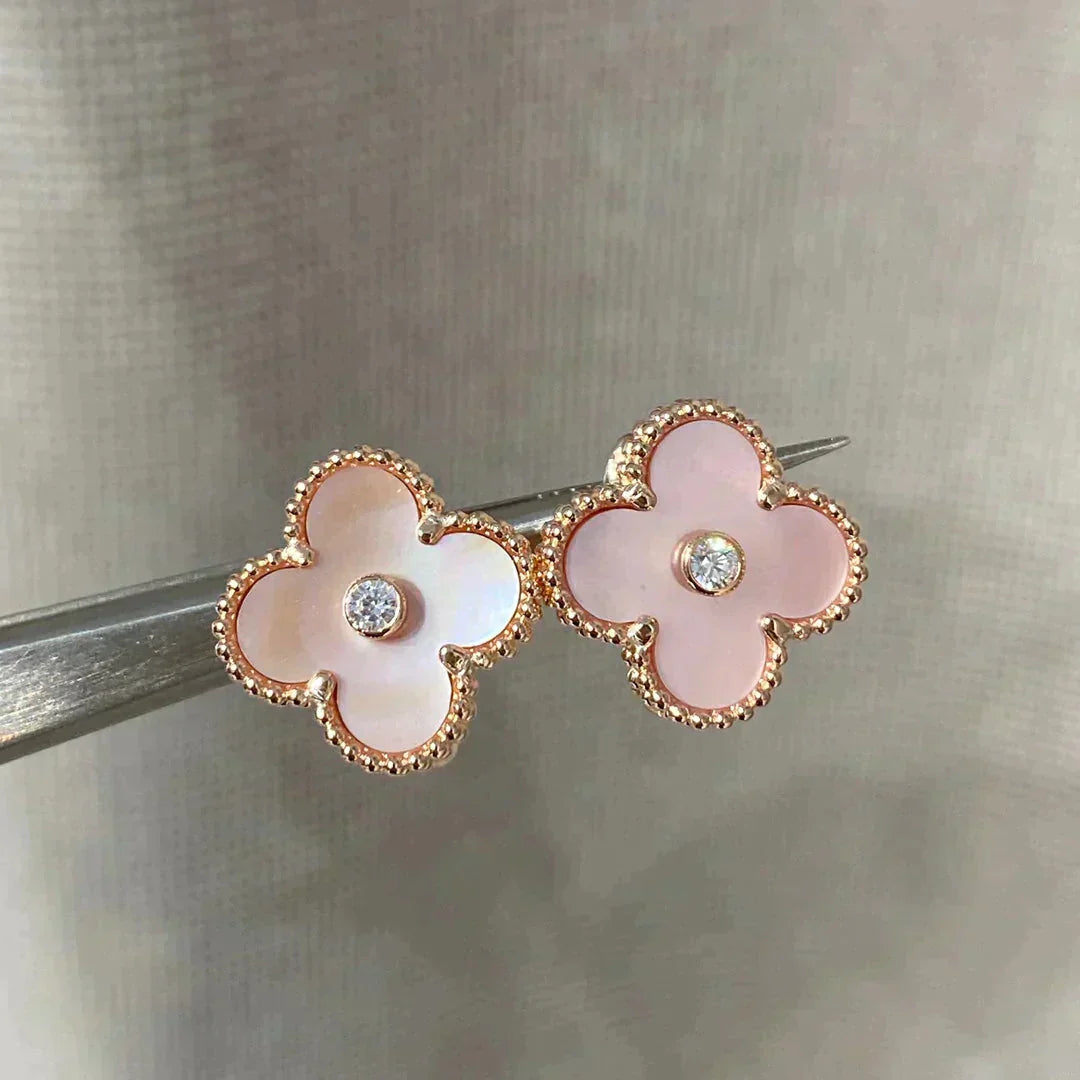 [Aurelle Style]CLOVER MEDIUM 1 MOTIFS  PINK MOP DIAMOND EARRINGS