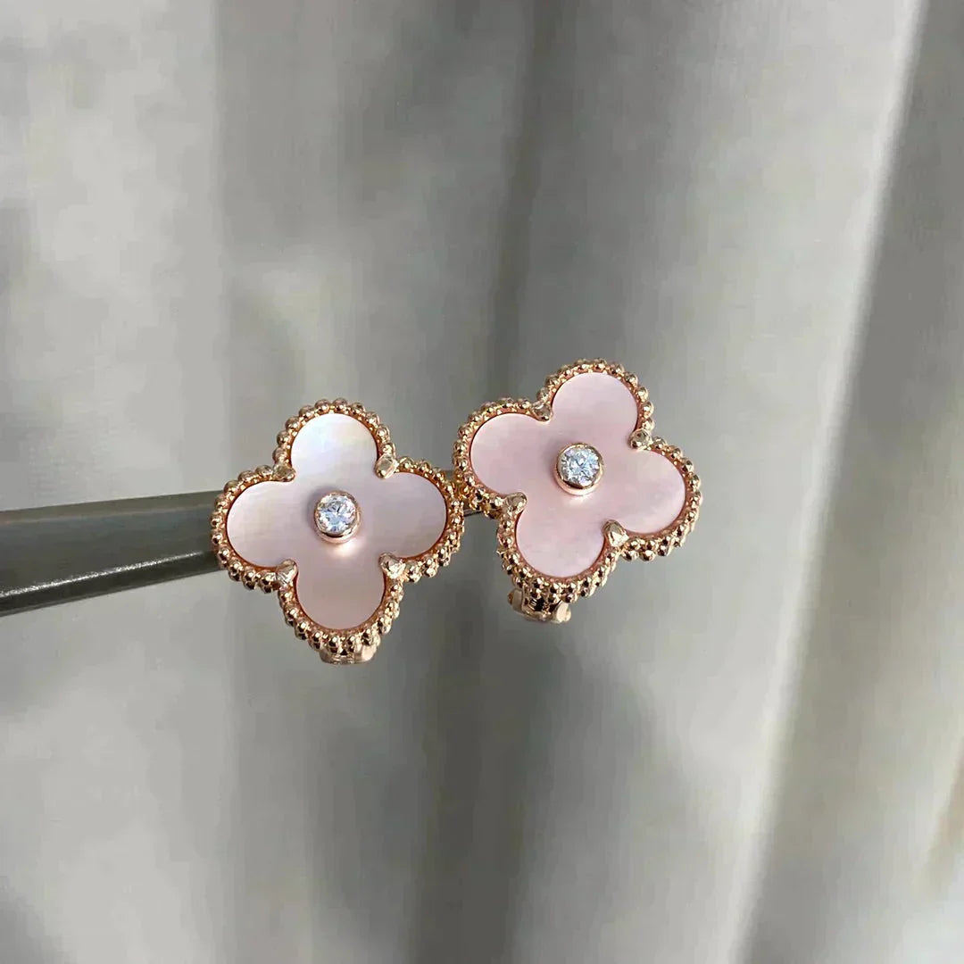 [Aurelle Style]CLOVER MEDIUM 1 MOTIFS  PINK MOP DIAMOND EARRINGS
