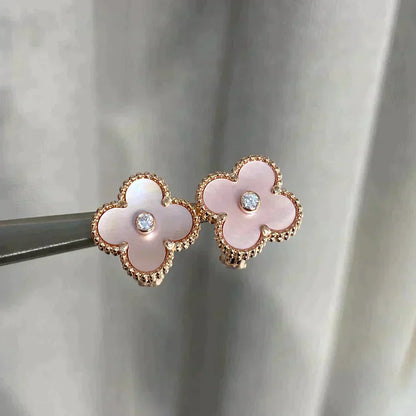 [Aurelle Style]CLOVER MEDIUM 1 MOTIFS  PINK MOP DIAMOND EARRINGS