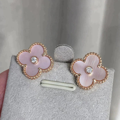 [Aurelle Style]CLOVER MEDIUM 1 MOTIFS  PINK MOP DIAMOND EARRINGS