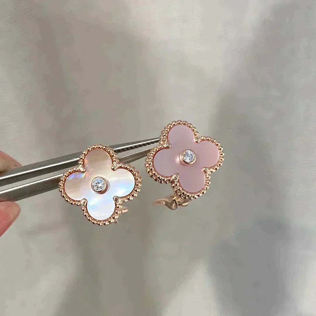 [Aurelle Style]CLOVER MEDIUM 1 MOTIFS  PINK MOP DIAMOND EARRINGS