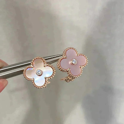 [Aurelle Style]CLOVER MEDIUM 1 MOTIFS  PINK MOP DIAMOND EARRINGS