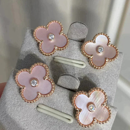 [Aurelle Style]CLOVER MEDIUM 1 MOTIFS  PINK MOP DIAMOND EARRINGS