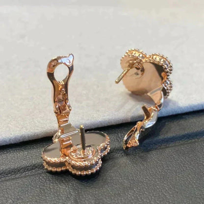 [Aurelle Style]CLOVER MEDIUM 1 MOTIFS GRAY MOP  DIAMOND EARRINGS