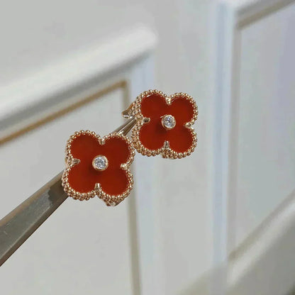 [Aurelle Style]CLOVER MEDIUM 1 MOTIFS CARNELIAN  DIAMOND earrings