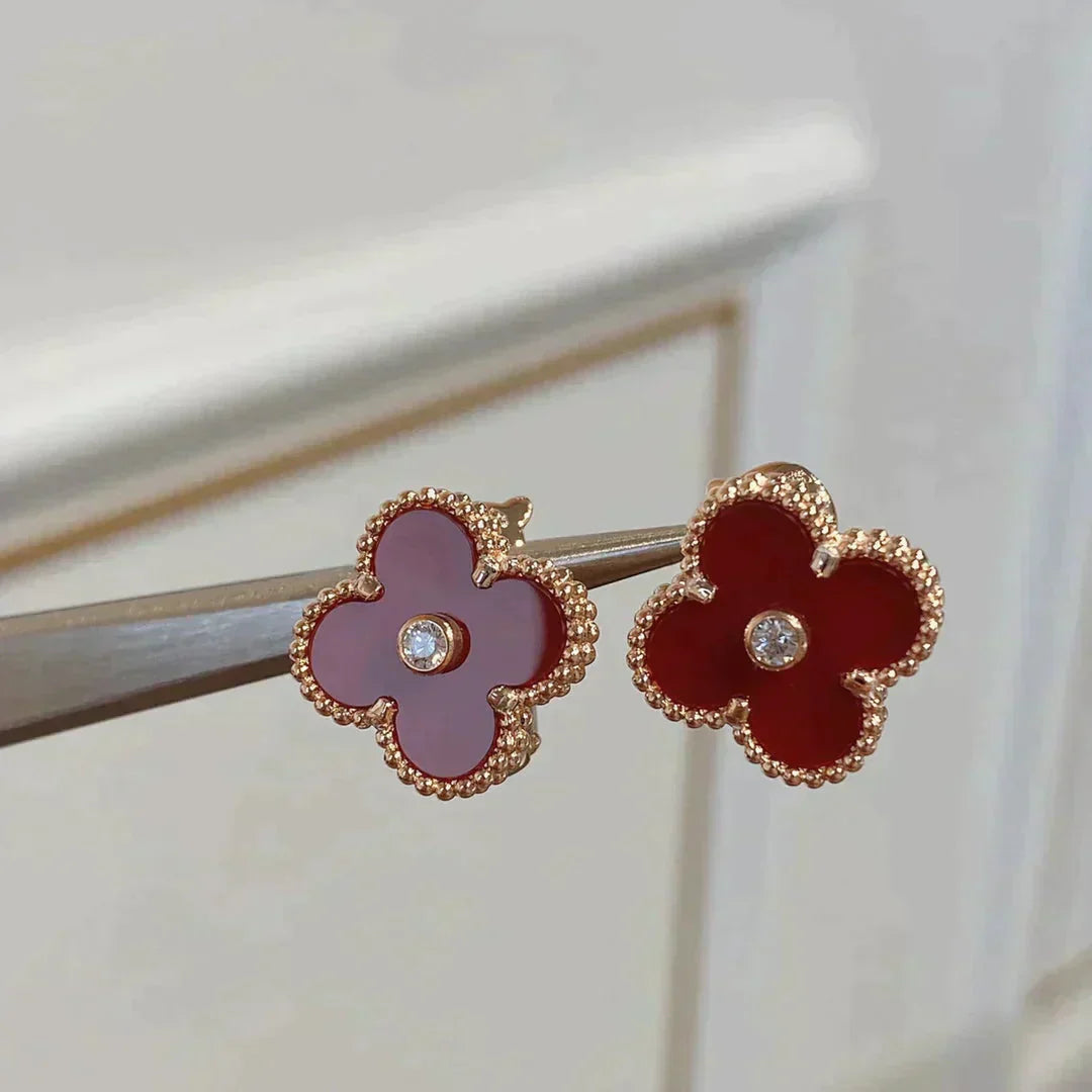 [Aurelle Style]CLOVER MEDIUM 1 MOTIFS CARNELIAN  DIAMOND earrings