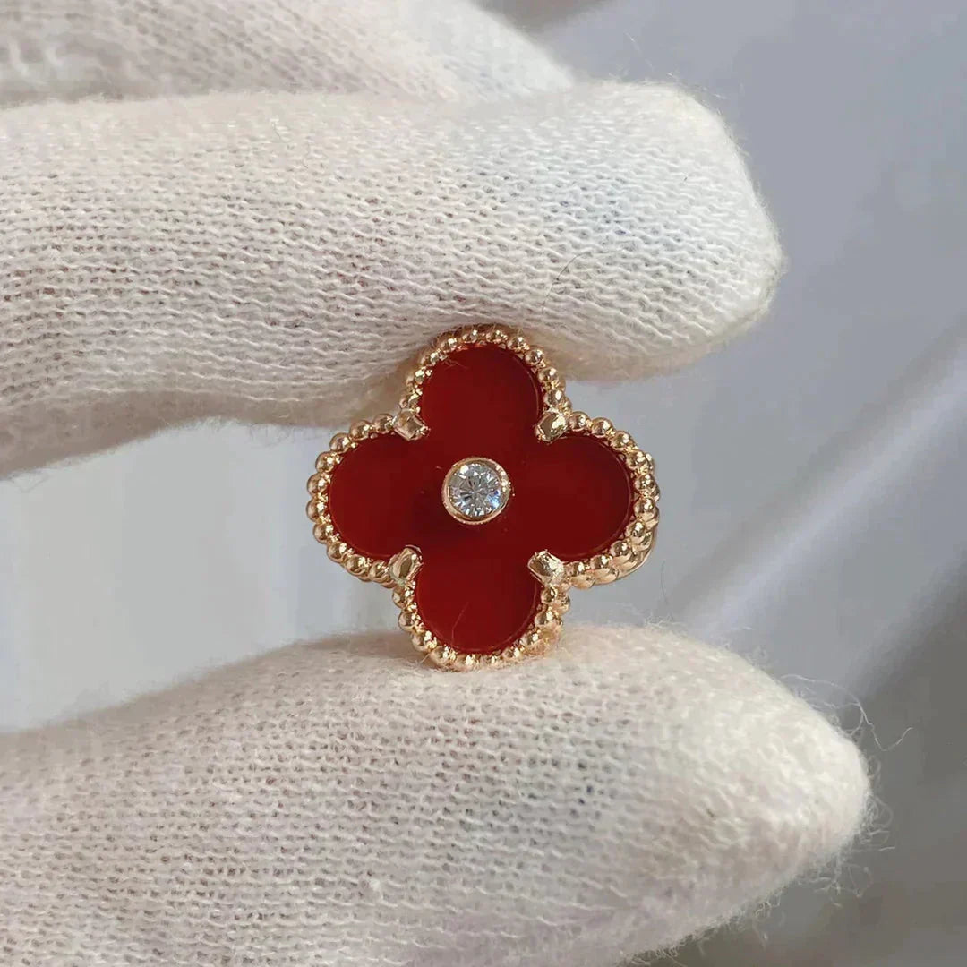 [Aurelle Style]CLOVER MEDIUM 1 MOTIFS CARNELIAN  DIAMOND earrings