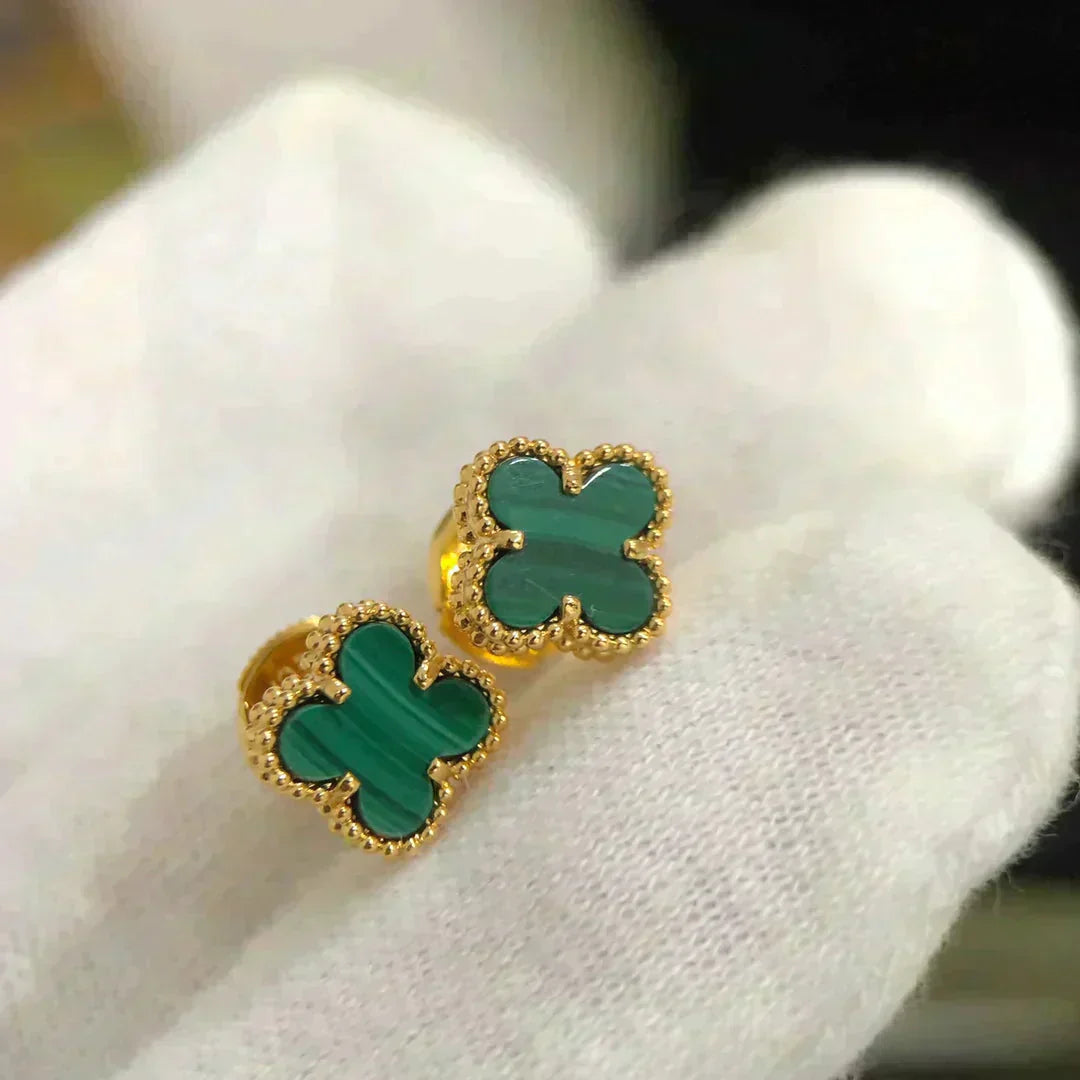 [Aurelle Style]CLOVER MINI 9.5MM MALACHITE  EARRINGS