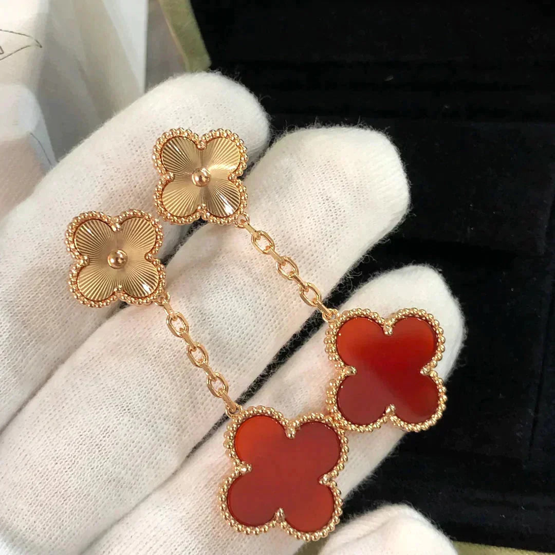 [Aurelle Style]CLOVER 2 MOTIF  LASER CARNELIAN EARRINGS