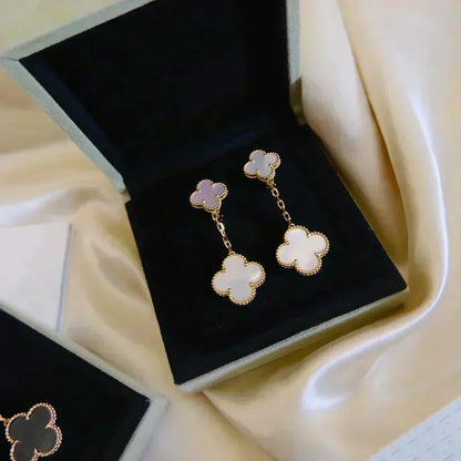 [Aurelle Style]CLOVER 2 MOTIF WHITE MOP EARRINGS