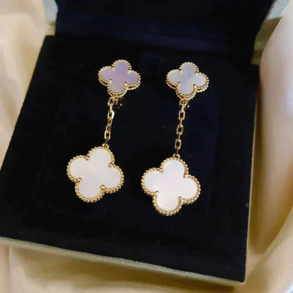 [Aurelle Style]CLOVER 2 MOTIF WHITE MOP EARRINGS