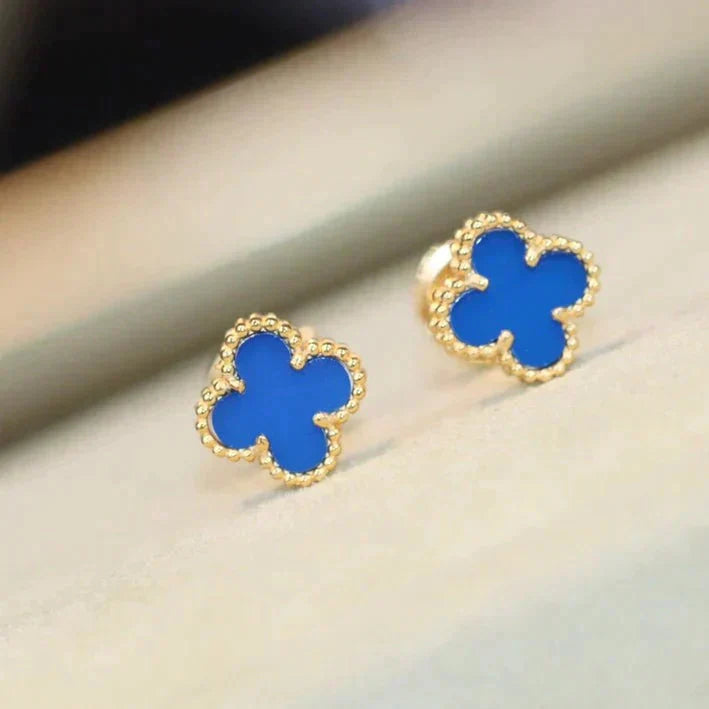 [Aurelle Style]CLOVER MINI 9.5MM BLUE AGATE EARRINGS