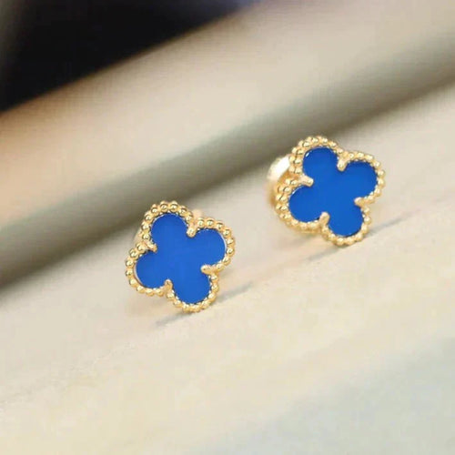 [Aurelle Style]CLOVER MINI 9.5MM BLUE AGATE EARRINGS