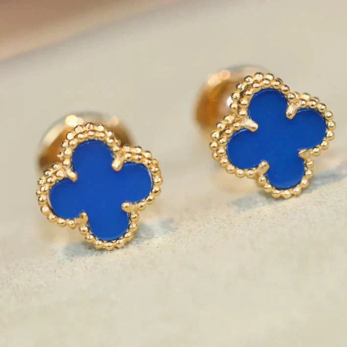 [Aurelle Style]CLOVER MINI 9.5MM BLUE AGATE EARRINGS