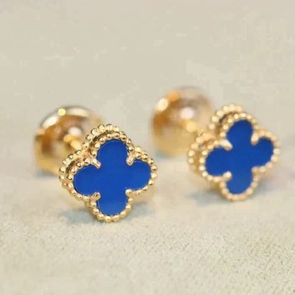 [Aurelle Style]CLOVER MINI 9.5MM BLUE AGATE EARRINGS