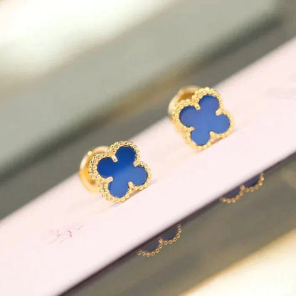 [Aurelle Style]CLOVER MINI 9.5MM BLUE AGATE EARRINGS