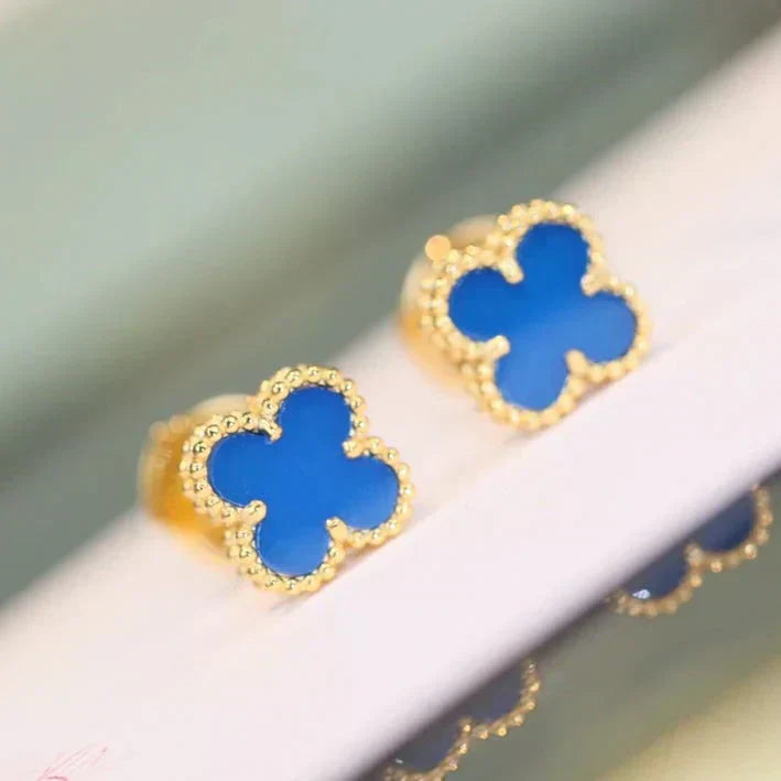 [Aurelle Style]CLOVER MINI 9.5MM BLUE AGATE EARRINGS
