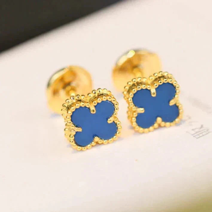 [Aurelle Style]CLOVER MINI 9.5MM BLUE AGATE EARRINGS